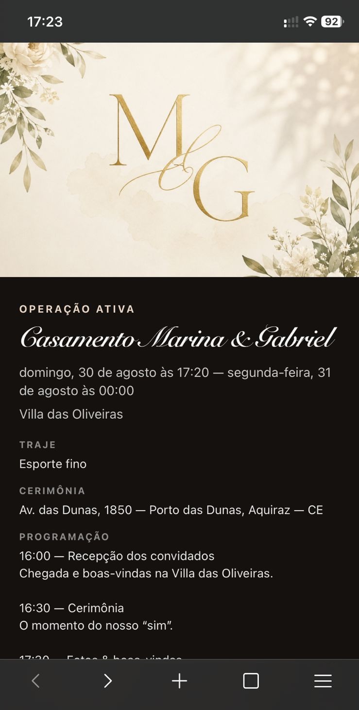 Tela do convite digital no celular